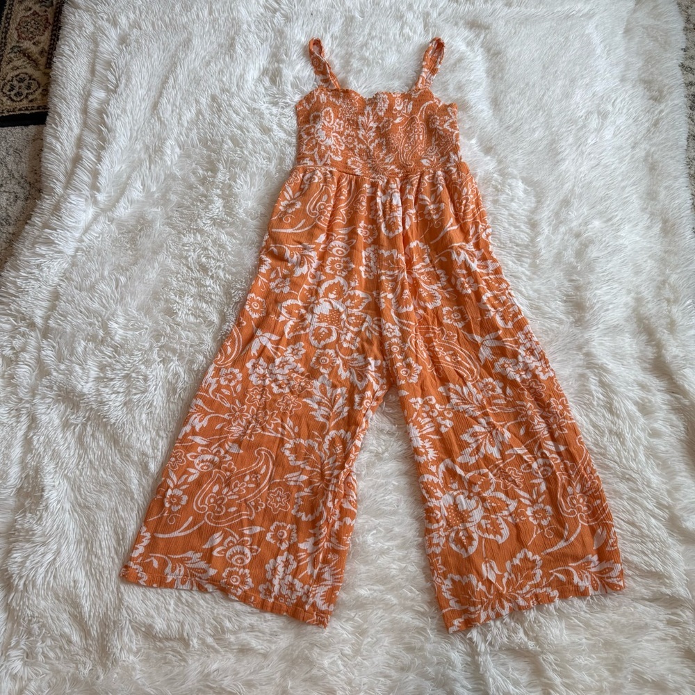 LOFT Vibrant Orange Floral Jumpsuit